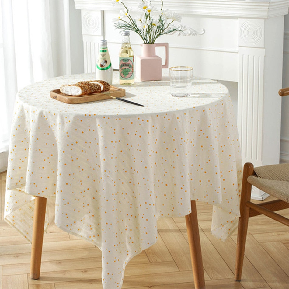 Oval Tablecloth | Floral White &amp; Golden Daisy with Tassels