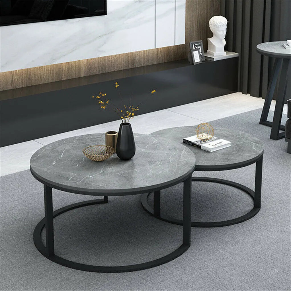 Modern Round Marble Nesting Coffee Table - Set of 2