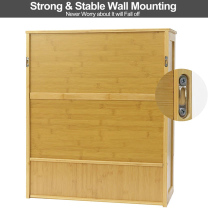 Natural Wood Bamboo Bathroom Wall Cabinet - Eco-Friendly Storage