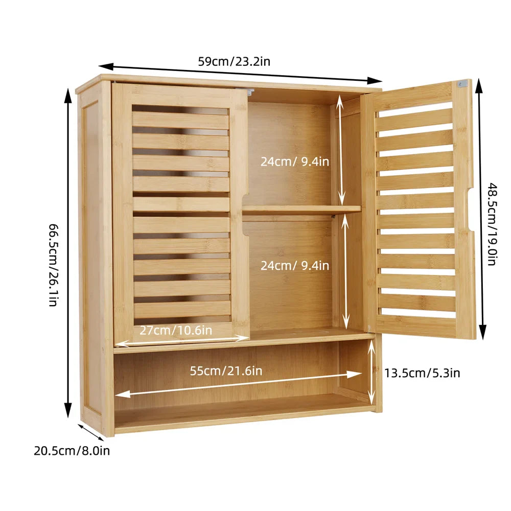 Natural Wood Bamboo Bathroom Wall Cabinet - Eco-Friendly Storage