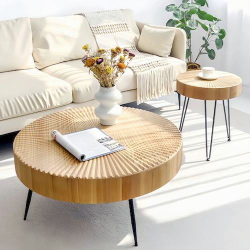 Round Pine Wood Coffee Table for Sale – Minimalist Design for Modern Living