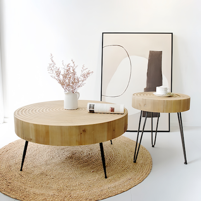 Round Pine Wood Coffee Table for Sale – Minimalist Design for Modern Living