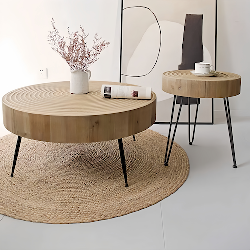 Round Pine Wood Coffee Table for Sale – Minimalist Design for Modern Living